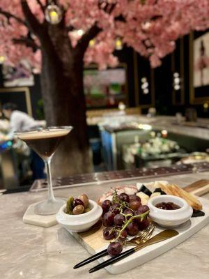 Expresso Martini and Charcuterie from Liam's Den and Bubble Bar located in the Specialty Shops at the Venetian Resort