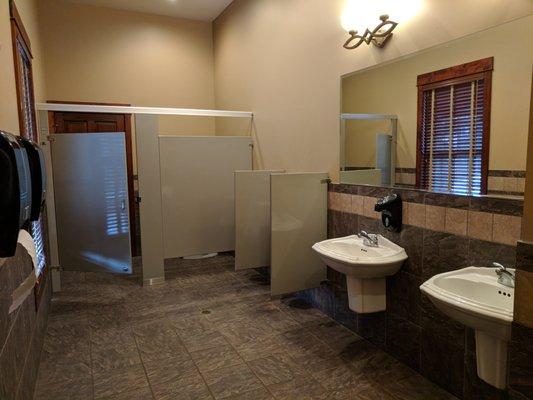 Inside the clubhouse. Inside the men's restroom.