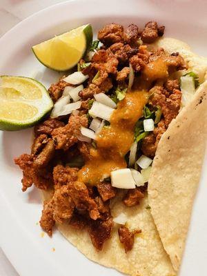 Chorizo taco made with homemade tortillas (they are bigger than your usual taco truck taco)