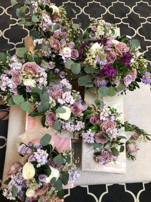 My bridal bouquet and my bridesmaids' bouquets.