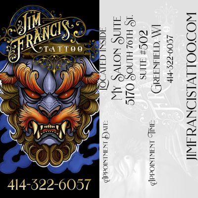 New address and bigger suite Jim Francis Tattoo