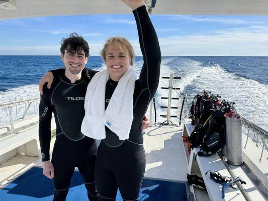 Me and my buddy on the boat right after one of the afternoon dives.