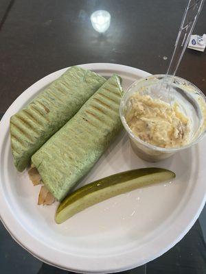 Turkey jalapeño wrap with loaded potato salad.