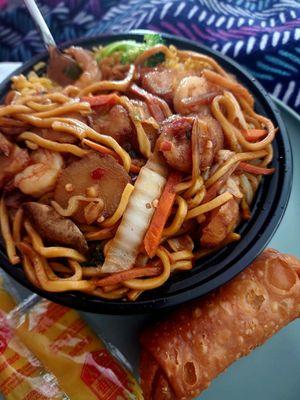 Shrimp lo mein, add water chestnuts and a little kick.