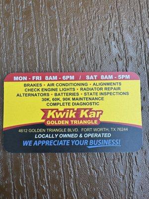 Kwik Kar Golden Triangle