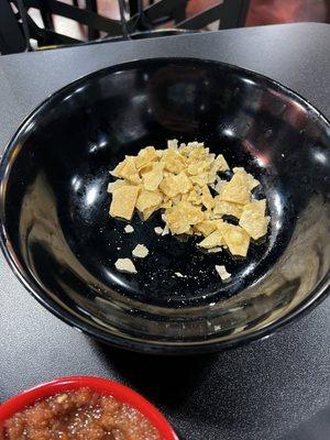 The home made chips were good. The salsa was spicy. We ate them all before we remembered to take a photo.