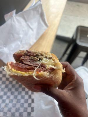 This months special the Honolulu- ham, bacon, provolone, sautéed mushroom, pineapple, tomatoes, mustard, 1000 Island Dressing