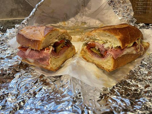 Create your own sub with turkey, salami and pepperoni with swiss cheese.