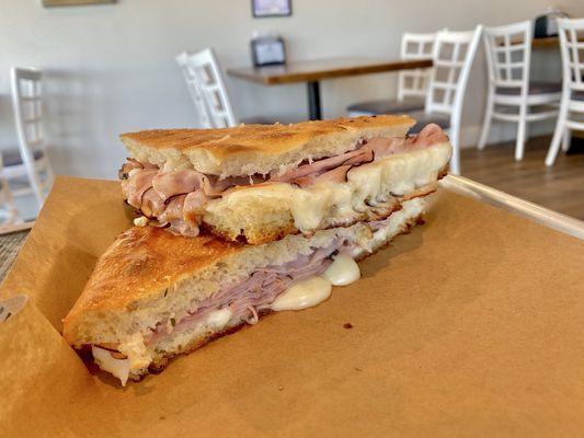 Basic ham and cheese on focaccia bread for my picky daughter