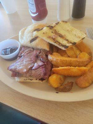 Brisket sandwich, steak fries and salad bar. $23.77 W tax. Overpriced!