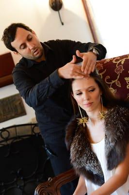 Doing hair for a photoshoot