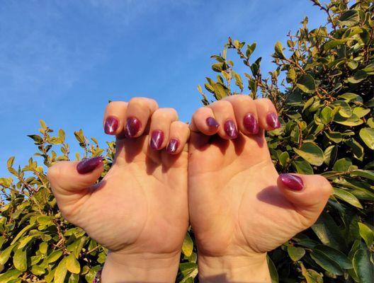 Gel-X Extensions, Purple/Violet Cateye on "Purple Glass" Base