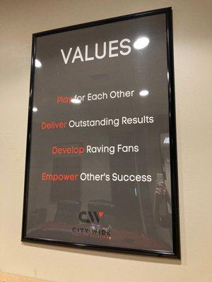 Values posted in conference room
