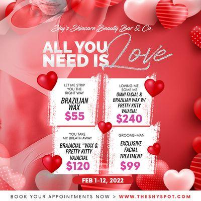 Valentines Day is approaching, Lets not wait til the last minute, Book your appointment NOW! www.theshyspot.com