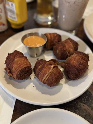 Bacon wrapped Tots with a spicy sauce that was delicious