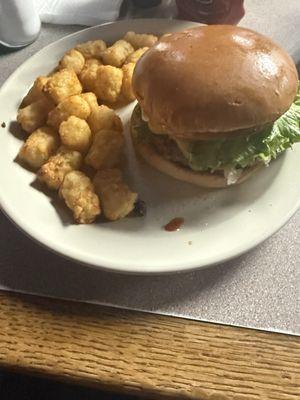 Farmer Down burger with tots