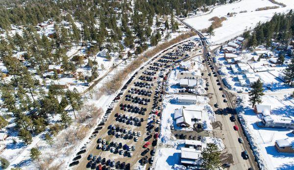 Drone shot of the Moonridge Parking lot