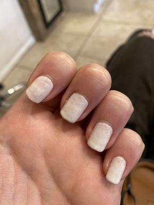 Painted two layers and called it quits. You can see the uneven coloring &clumps in my nails