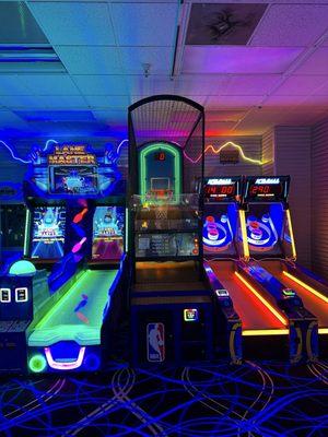 Bowling, Basketball and Skee ball
