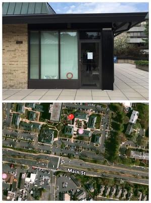 Front entry of the studio, and the location on satellite map.