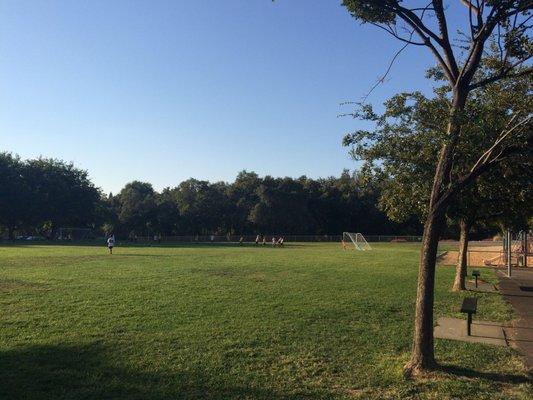 Playing soccer on their wonderful field.