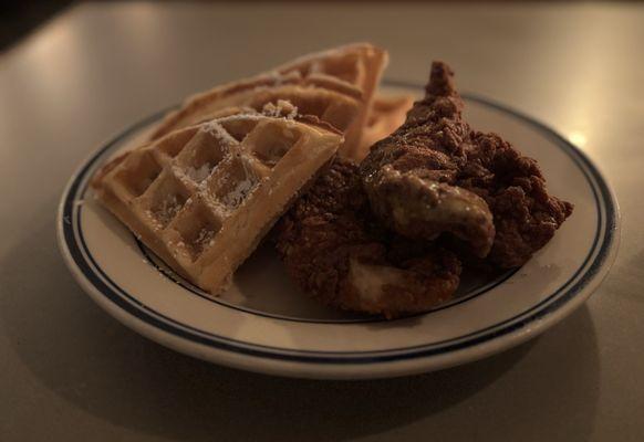 Honey lemon pepper chicken  with waffle. Yes please