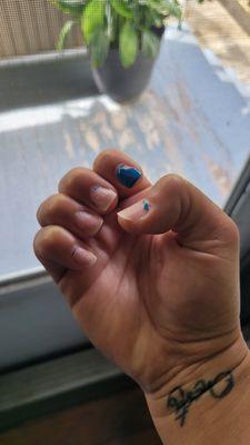 This was after the 2nd time he fixed them. All my real nails are broken all the way back because they had been ripped off with the gel twice