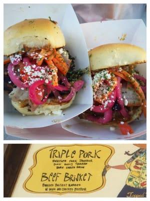 Triple pulled pork and brisket sliders
