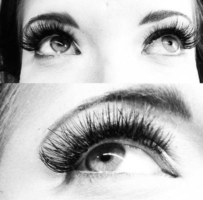 Lash extensions, glam sets, and removal/fills offered by Tessa here at Scarlet Locke Hair Lounge.