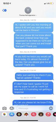 Lack of response from Thomas Refridgeration aka Comet Repair