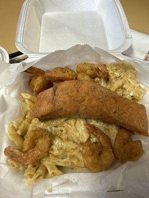 Salmon and shrimp pasta.