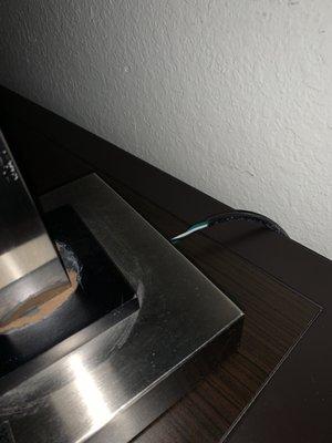 Frayed wire on lamp. I had to unplug it for fear of it sparking.