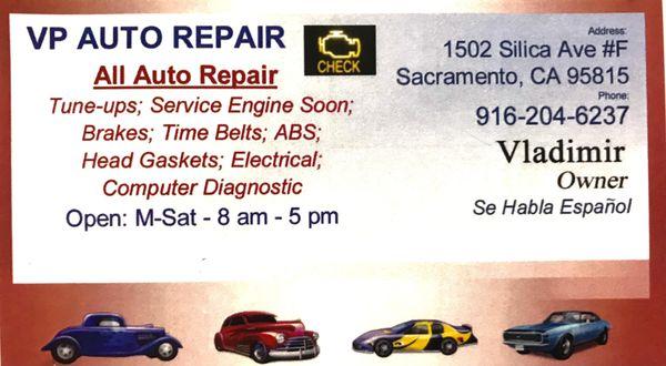VP Auto 1502 Silica #F Sacramento CA 95815
916-204-6237 (Se Habla Espanol)