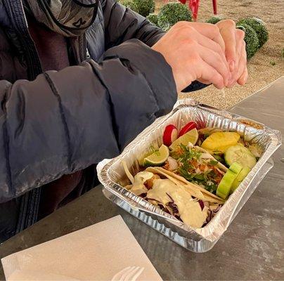 Baja fish, tinga, and al pastor tacos