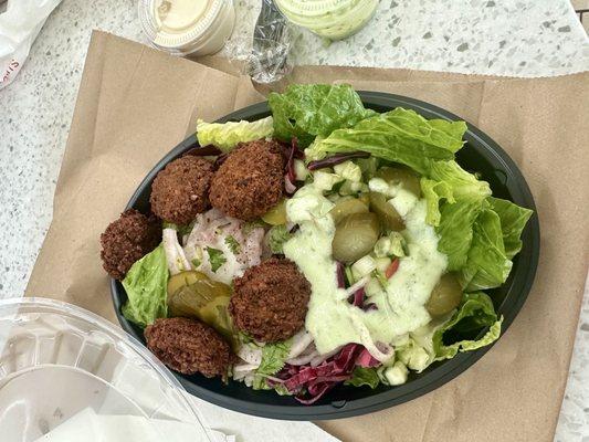 Falafel Rice Bowl- half rice half lettuce