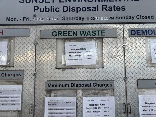 Green waste and Minimum charges as per September 2025