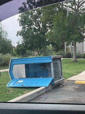 Porta potty dumped over