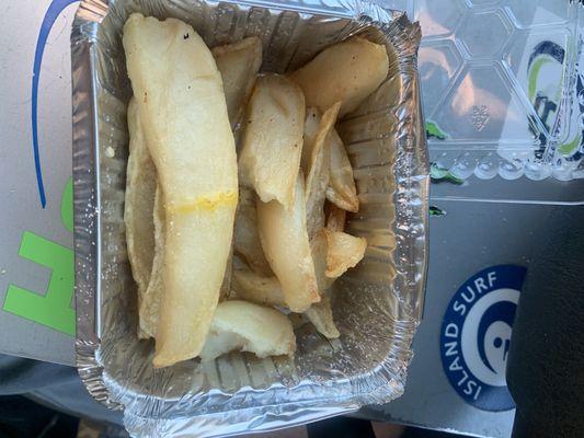 For 17$ I got raw frozen fries, looks like there's egg on them ? and a cheese Burger that I got sick at 2am seamed like food poison.