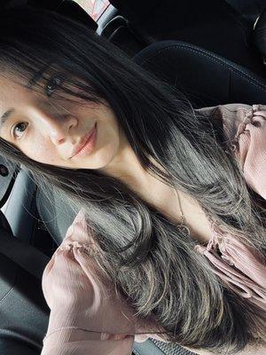 This was the Korean-style bang, with a layered v-cut, received by Anna! :)