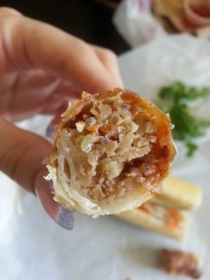 Rice paper wrapped eggrolls. Pretty chewy. They are probably better when fresh