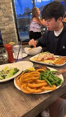 New York Strip and Chicken Parmesan