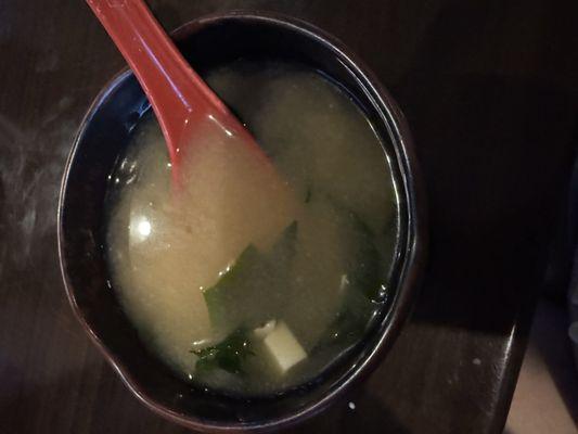 Miso soup. Decent but not very hot.