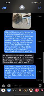 Text conversation about the service