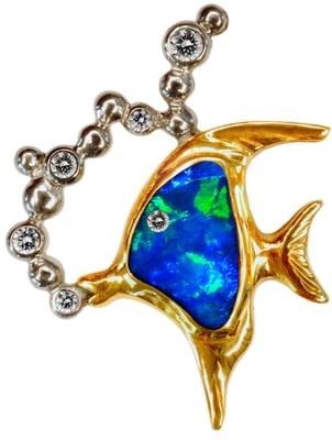 Bubbles Jr -- custom creation with black opals and diamonds