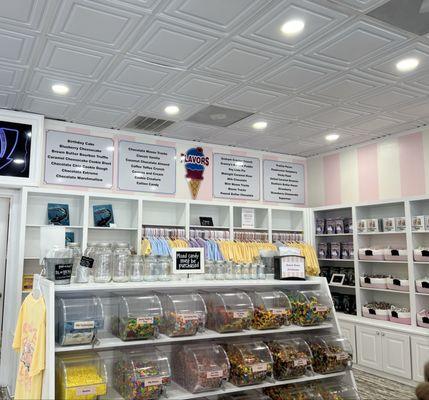 Menu, T-shirts, soft goods, jars for candy