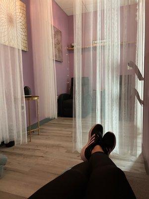 View form the heated massage bed in the relax lounge.