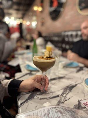 Toasted marshmallow espresso martini with biscoff cookie crumbs