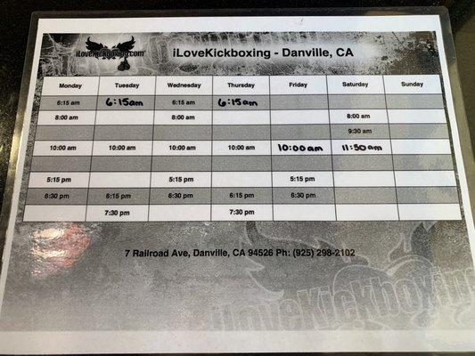 Class Schedule 8/17/19