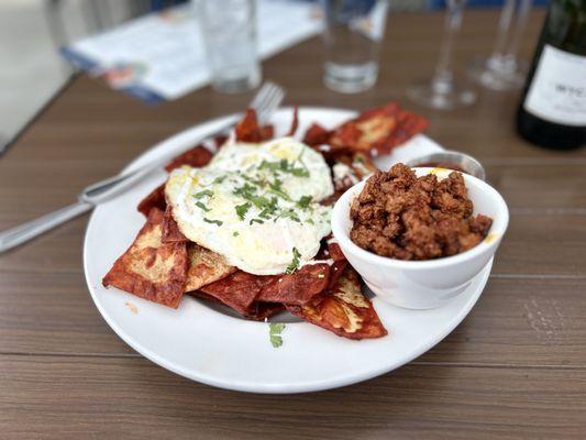 Chilaquiles with red sauce