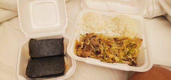 Spam musubi & kalua pork